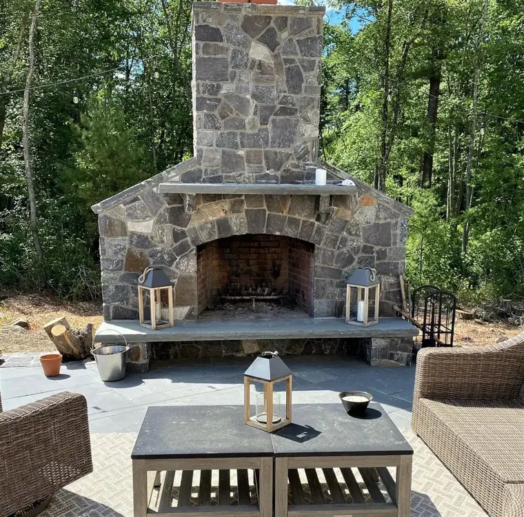 Outdoor stone fireplace
